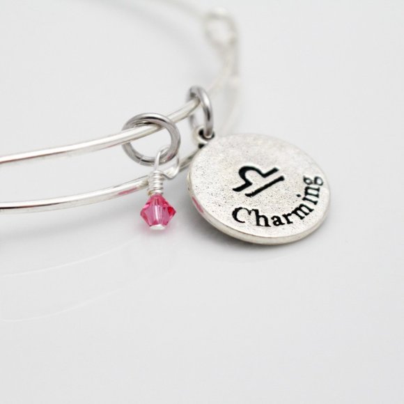 October Libra Adjustable Charm Bangle - Handmade Zodiac Bracelet - Picture 13 of 13